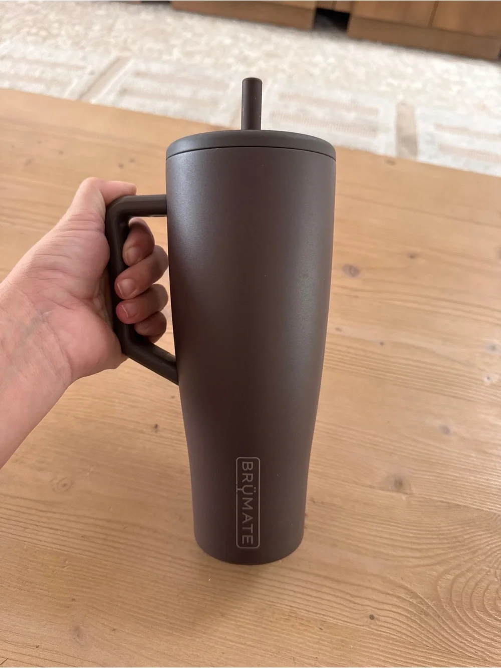 Brumate Brown Insulated Travel Mug with Handle and Straw